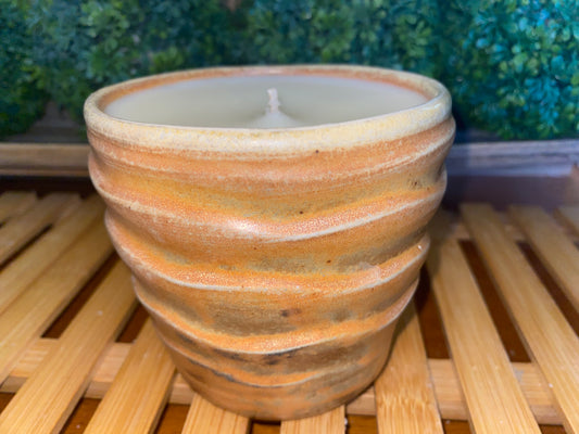 Handcrafted, Wheel-Thrown Container Candle- Medium Terra Cotta Vessel, Textured Rounds- 10oz Luxury, Long-Burning Soy Wax- Phthalate Free Fragrance