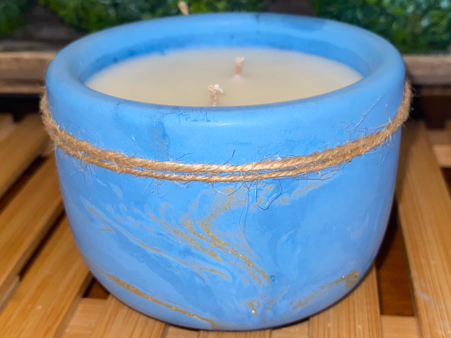 Handcrafted Concrete Container Candle- Tulip Shape, Royal Blue, Gold Veined Candle- 8oz Double Wick, Luxury, Long-Burning Soy Wax- Phthalate Free Fragrance