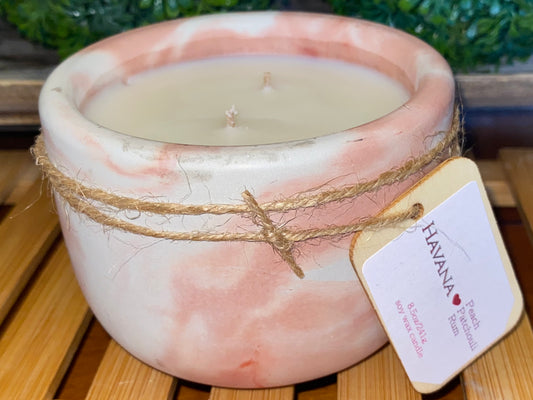Handcrafted, Concrete, Container Candle- Tulip Shape, Red and White Marble- 8oz Double Wick, Luxury, Long-Burning, Soy Wax- Phthalate Free Fragrance