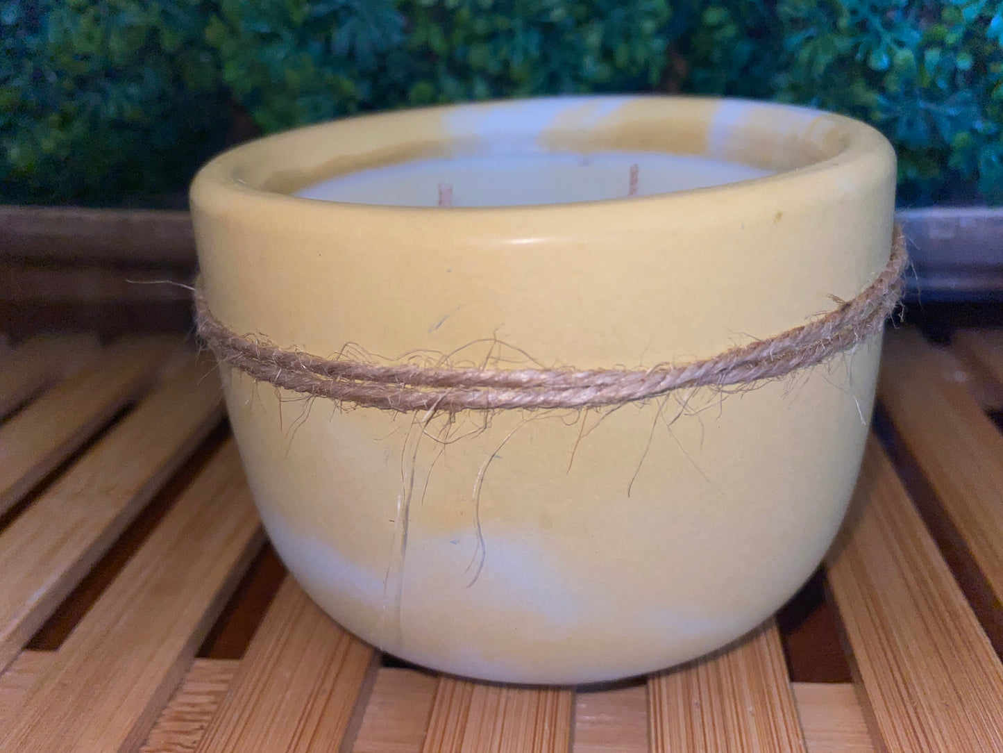Handcrafted Concrete Container Candle- Tulip Shape, Yellow and White Marbled- 8oz Double Wick, Luxury, Long-Burning Soy Wax- Phthalate Free Fragrance