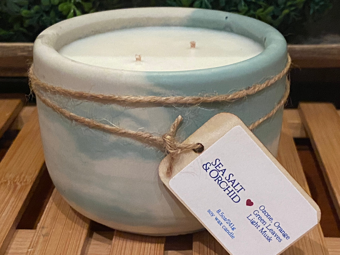 A Handcrafted Concrete Container Candle-Tulip Shape Teal and White Marble- 8oz Luxury, Long-Burning Soy Wax- Phthalate Free Fragrance