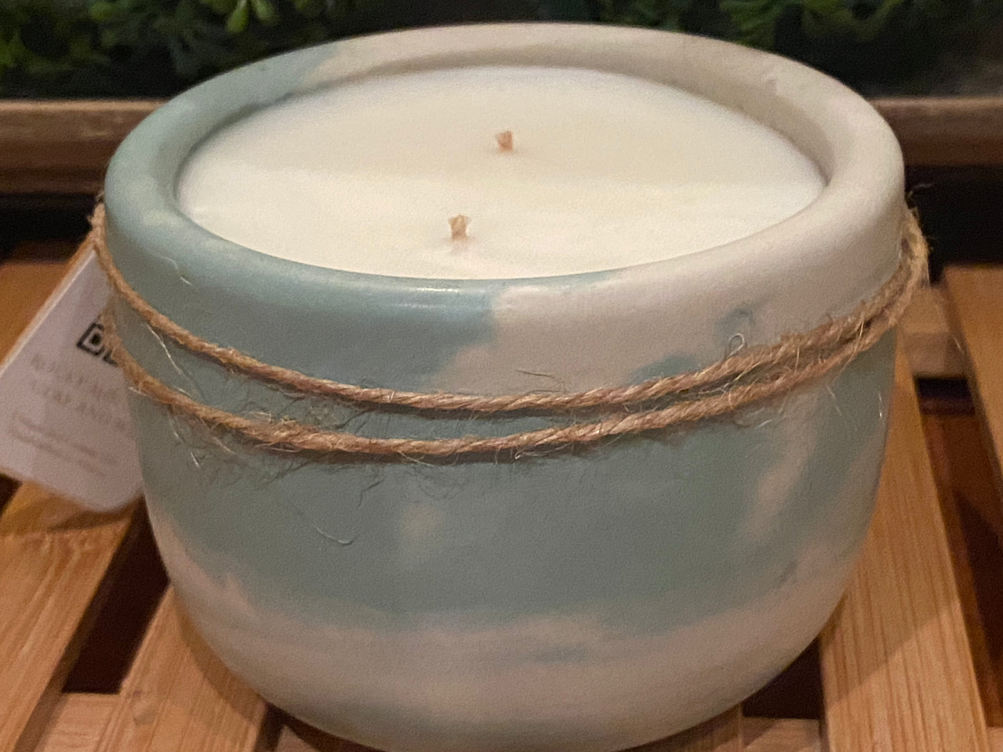 A Handcrafted Concrete Container Candle-Tulip Shape Teal and White Marble- 8oz Luxury, Long-Burning Soy Wax- Phthalate Free Fragrance