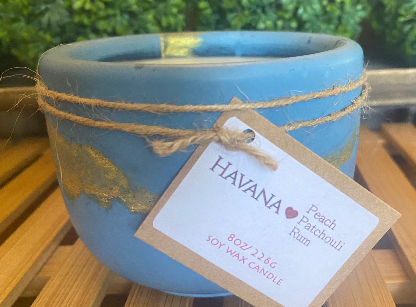 A Handcrafted Concrete Container Candle- Tulip Shape, Bright Blue/Metallic Gold -8oz Double Wick, Luxury, Long-Burning Soy Wax- Phthalate Free Fragrance