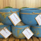 A Handcrafted Concrete Container Candle- Tulip Shape, Bright Blue/Metallic Gold -8oz Double Wick, Luxury, Long-Burning Soy Wax- Phthalate Free Fragrance