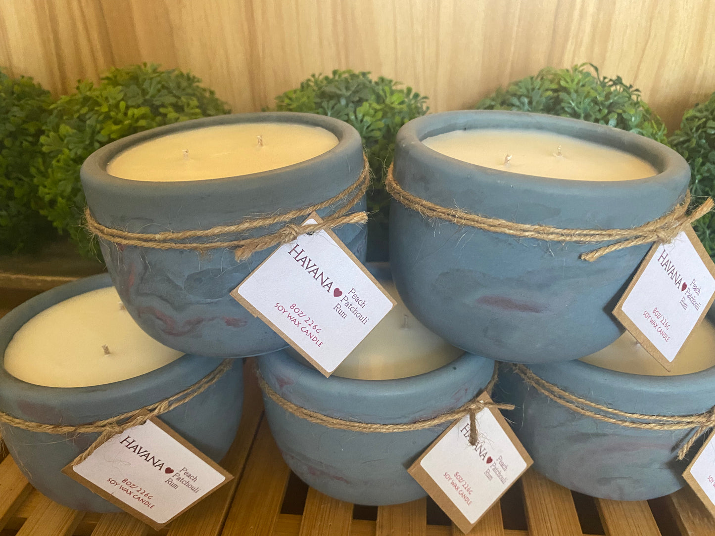 A Handcrafted Concrete Container Candle- Tulip Shape, Navy Blue, Rose Gold Veined Candle- 8oz Double Wick, Luxury, Long-Burning Soy Wax- Phthalate Free Fragrance