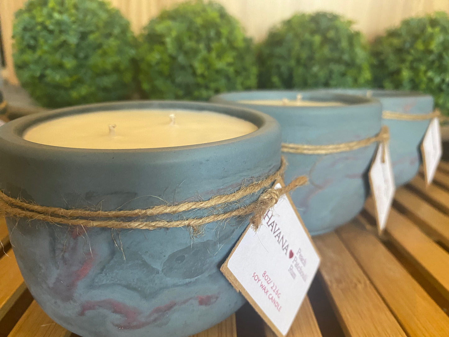 A Handcrafted Concrete Container Candle- Tulip Shape, Navy Blue, Rose Gold Veined Candle- 8oz Double Wick, Luxury, Long-Burning Soy Wax- Phthalate Free Fragrance