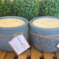 A Handcrafted Concrete Container Candle- Tulip Shape, Navy Blue, Rose Gold Veined Candle- 8oz Double Wick, Luxury, Long-Burning Soy Wax- Phthalate Free Fragrance