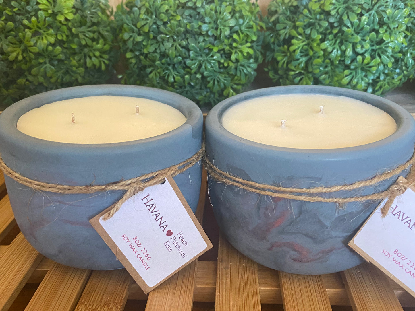 A Handcrafted Concrete Container Candle- Tulip Shape, Navy Blue, Rose Gold Veined Candle- 8oz Double Wick, Luxury, Long-Burning Soy Wax- Phthalate Free Fragrance