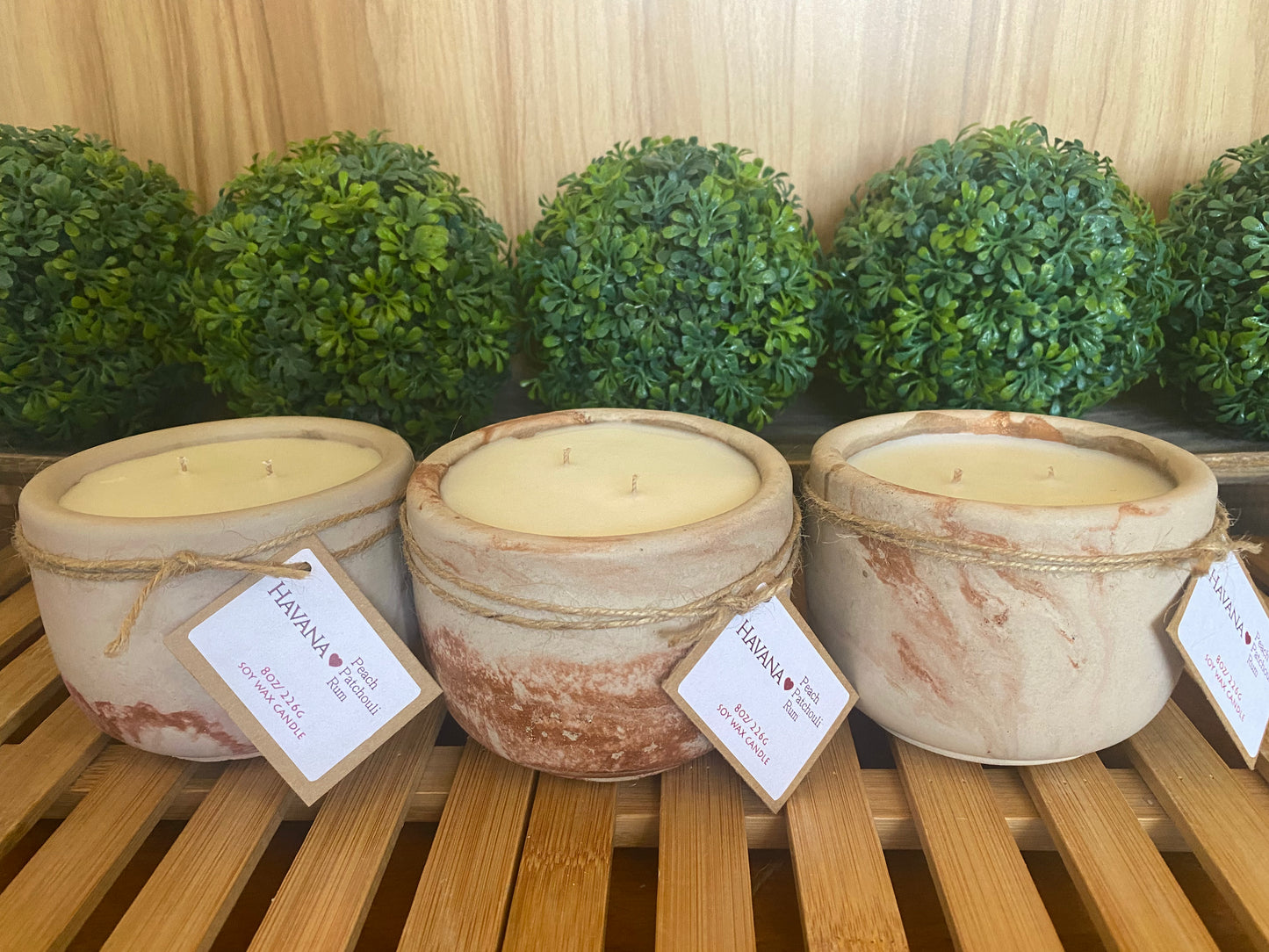 A Handcrafted Concrete Container Candle- Tulip Shape, Tan, Copper & Rose Gold Veined Candle- 8oz Double Wick, Luxury, Long-Burning Soy Wax- Phthalate Free Fragrance