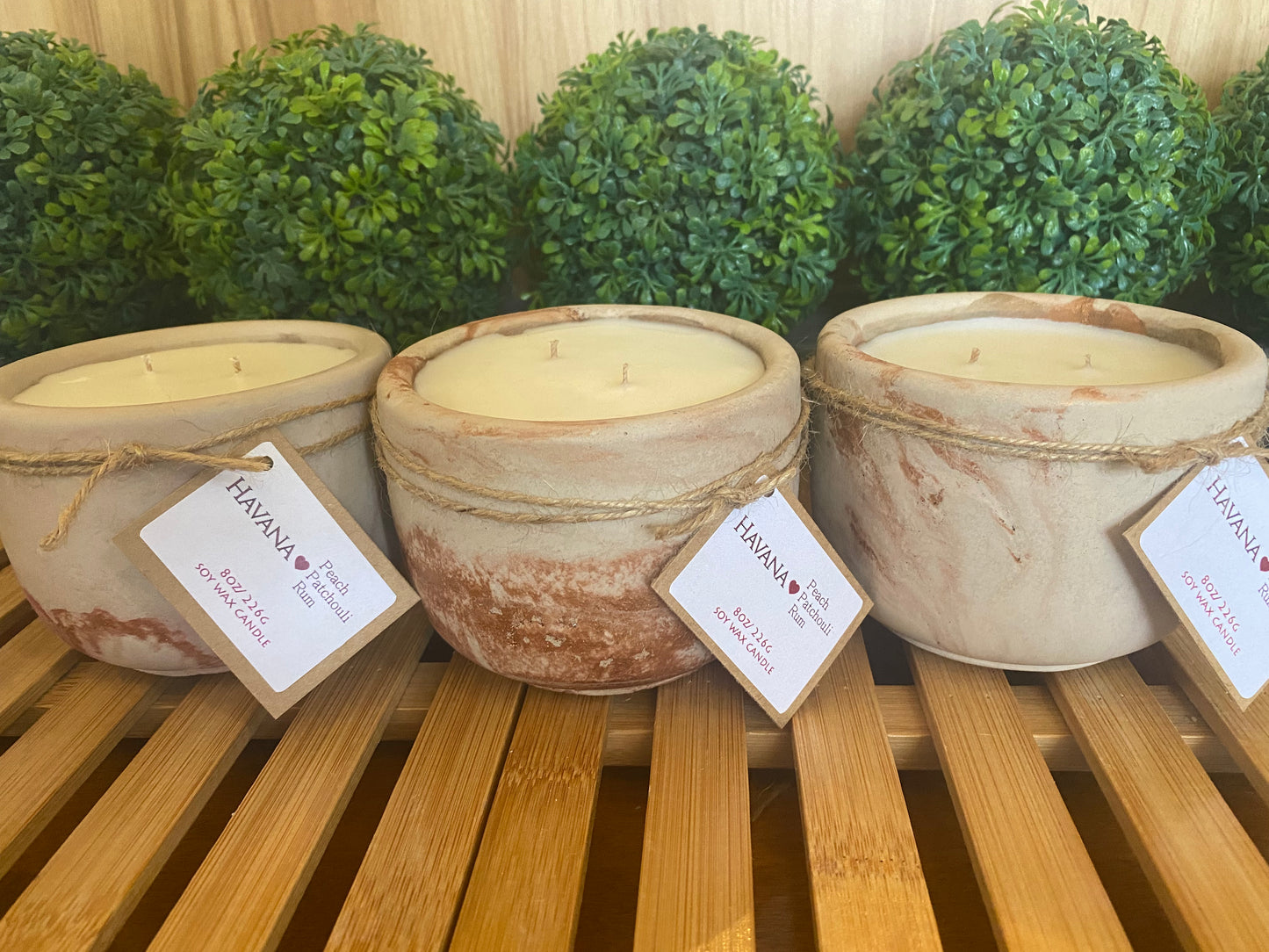 A Handcrafted Concrete Container Candle- Tulip Shape, Tan, Copper & Rose Gold Veined Candle- 8oz Double Wick, Luxury, Long-Burning Soy Wax- Phthalate Free Fragrance