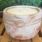 A Handcrafted Concrete Container Candle- Tulip Shape, Tan, Copper & Rose Gold Veined Candle- 8oz Double Wick, Luxury, Long-Burning Soy Wax- Phthalate Free Fragrance
