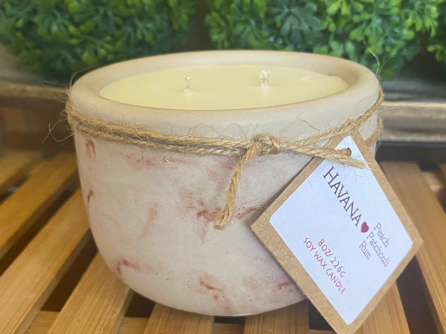A Handcrafted Concrete Container Candle- Tulip Shape, Tan, Copper & Rose Gold Veined Candle- 8oz Double Wick, Luxury, Long-Burning Soy Wax- Phthalate Free Fragrance