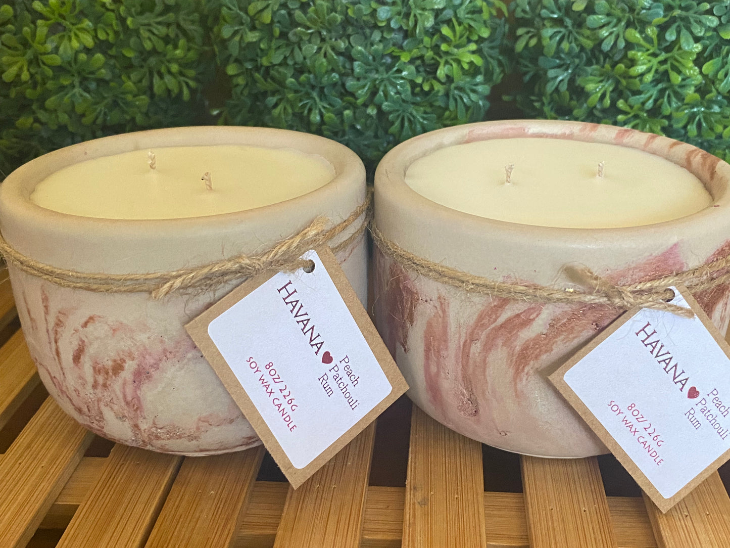A Handcrafted Concrete Container Candle- Tulip Shape, Tan, Copper & Rose Gold Veined Candle- 8oz Double Wick, Luxury, Long-Burning Soy Wax- Phthalate Free Fragrance