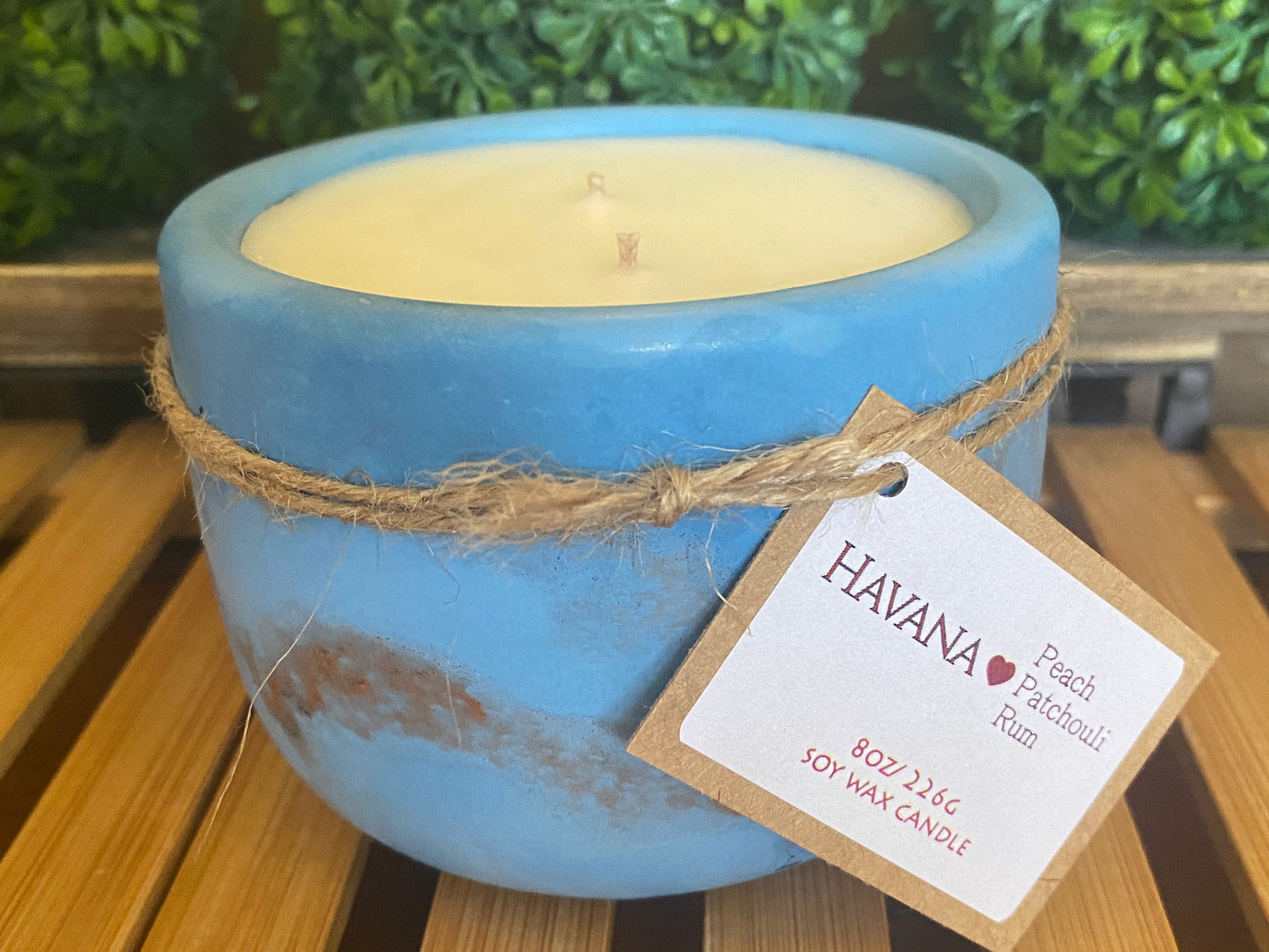 Handcrafted, Concrete, Container Candle- Tulip Shape, Blue, Copper Streaks- 8oz Luxury, Long-Burning, Soy Wax- Phthalate Free Fragrance