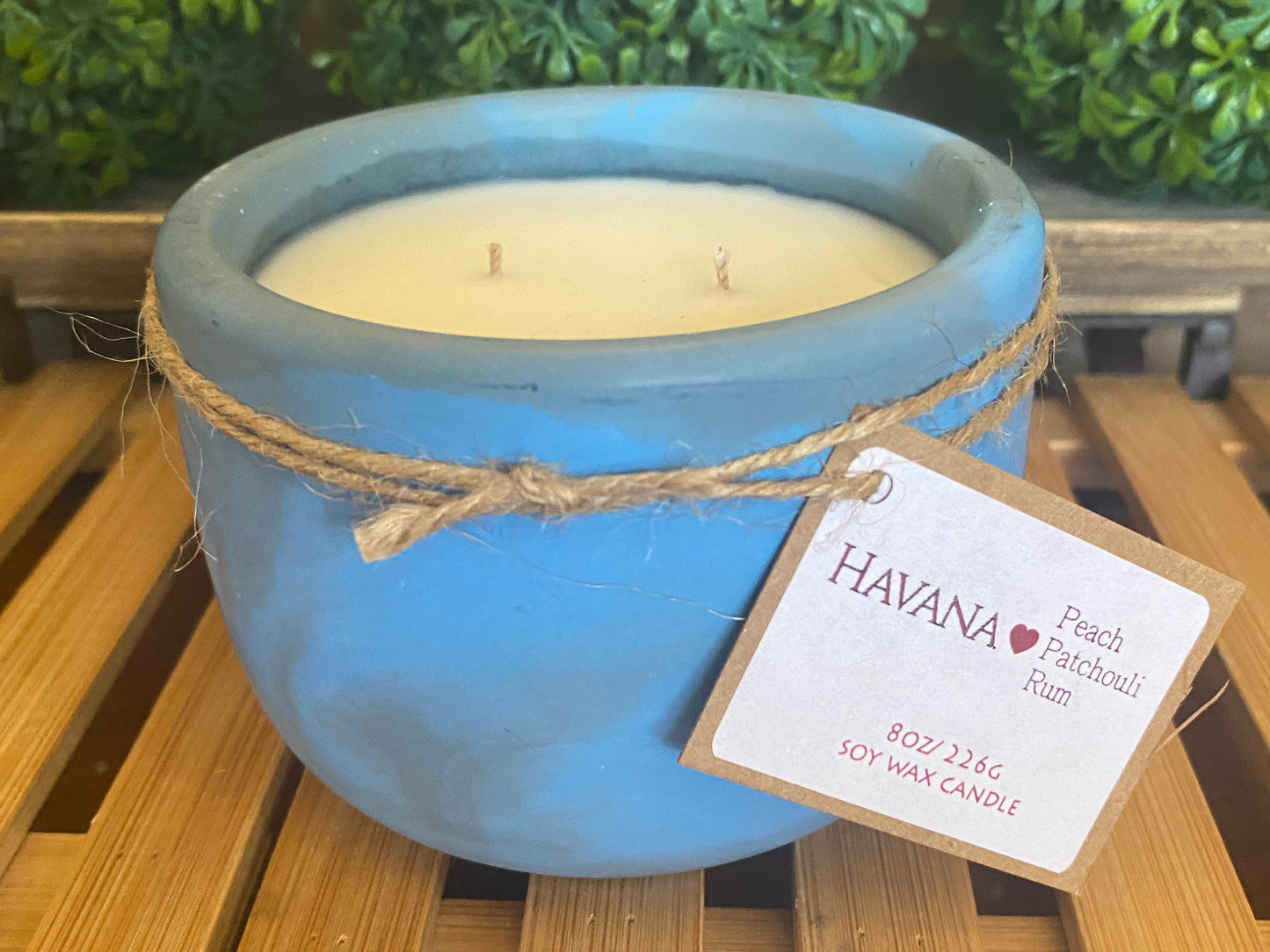 Handcrafted, Concrete, Container Candle- Tulip Shape, Blue/Navy Marbled- 8oz Double Wick, Luxury, Long-Burning, Soy Wax- Phthalate Free Fragrance