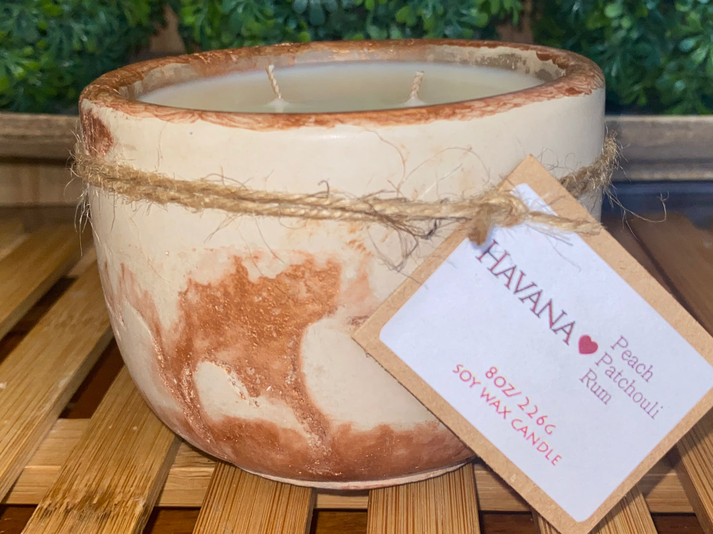 Handcrafted, Concrete, Container Candle- Tulip Shape, Tan with Copper Vein- 8oz Double Wick, Luxury, Long-Burning, Soy Wax- Phthalate Free Fragrance