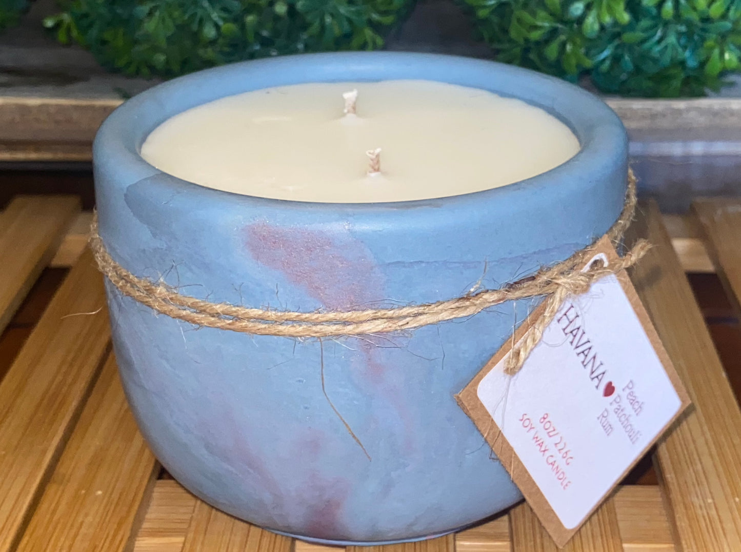 A Handcrafted Concrete Container Candle- Tulip Shape, Navy Blue, Rose Gold Veined Candle- 8oz Double Wick, Luxury, Long-Burning Soy Wax- Phthalate Free Fragrance