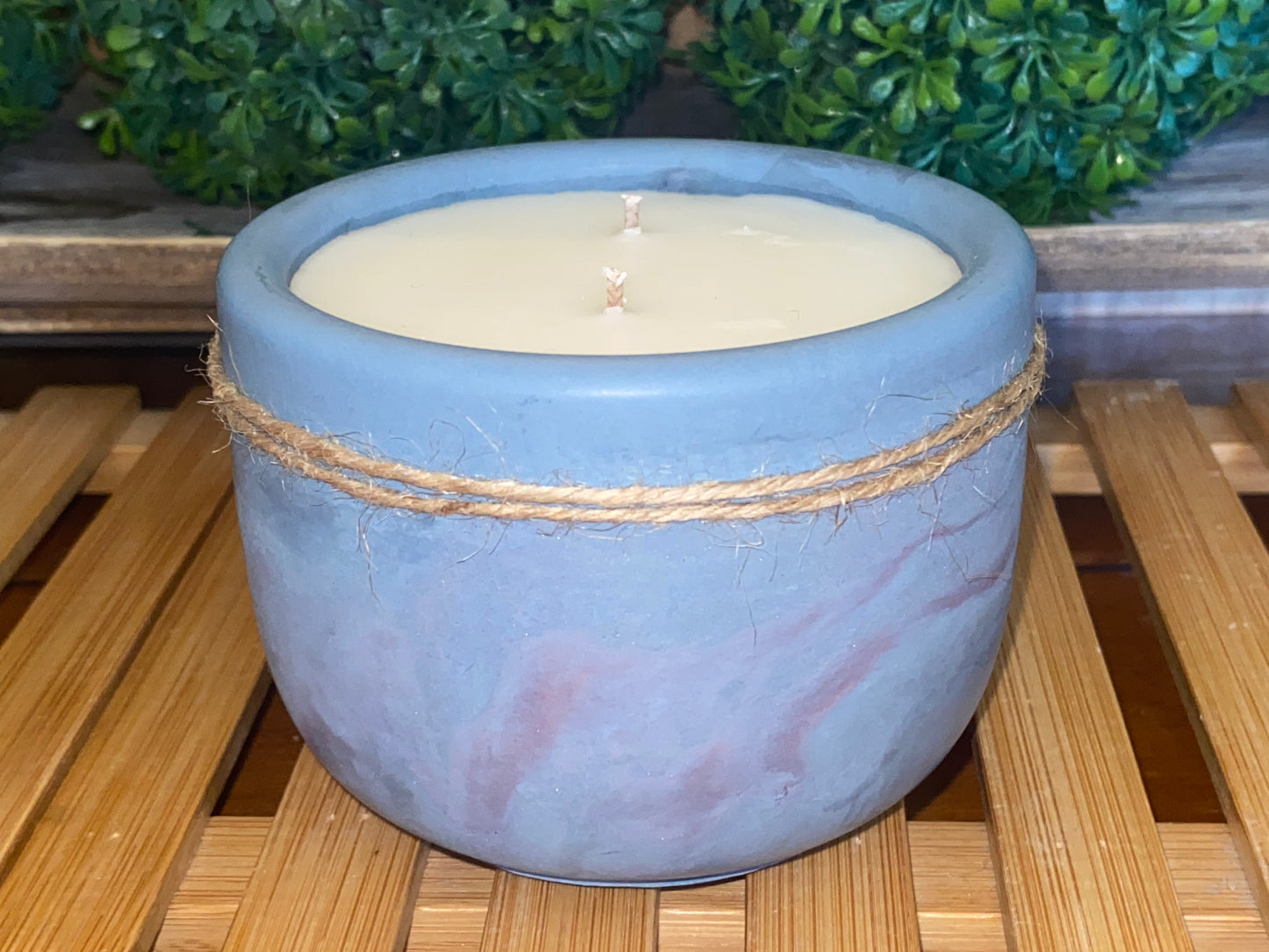A Handcrafted Concrete Container Candle- Tulip Shape, Navy Blue, Rose Gold Veined Candle- 8oz Double Wick, Luxury, Long-Burning Soy Wax- Phthalate Free Fragrance