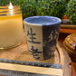 Handcrafted, Wheel-Thrown Container Candle- Small Blue Vessel, White Striped-Asian Writing- Luxury, 4.5ozLong-Burning Soy Wax- Phthalate Free Fragrance