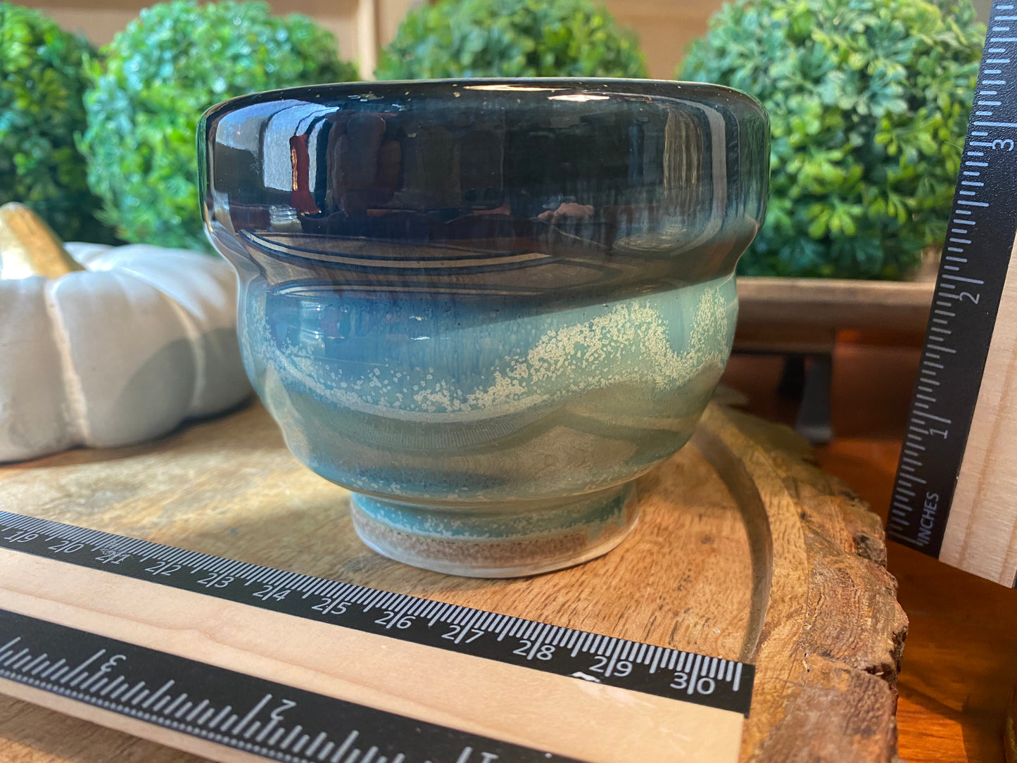 A Handcrafted, Wheel-Thrown Container Candle- Small, Glazed Two-Tone Vessel, Blue and Aqua- 8oz Luxury, Long-Burning Soy Wax- Phthalate Free Fragrance