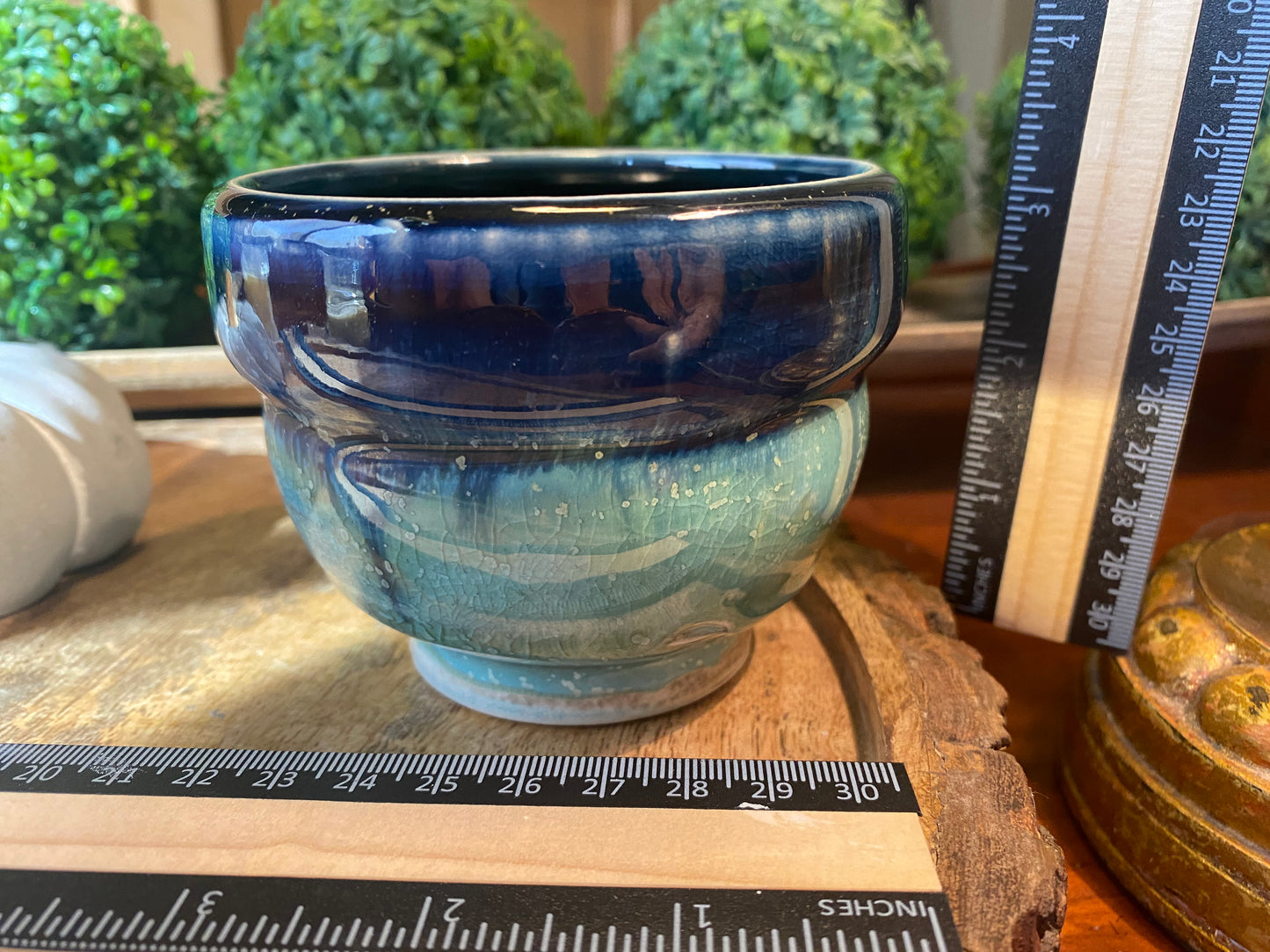 A Handcrafted, Wheel-Thrown Container Candle- Small, Glazed Two-Tone Vessel, Blue and Aqua- 8oz Luxury, Long-Burning Soy Wax- Phthalate Free Fragrance