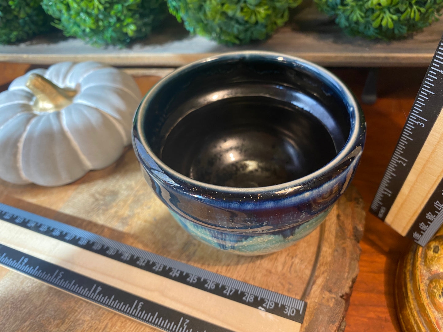 A Handcrafted, Wheel-Thrown Container Candle- Small, Glazed Two-Tone Vessel, Blue and Aqua- 8oz Luxury, Long-Burning Soy Wax- Phthalate Free Fragrance