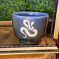 Handcrafted, Wheel-Thrown Container Candle- Small Blue/Black Angled Bottom Vessel with Glazed Snake- 8oz Luxury, Long-Burning Soy Wax- Phthalate Free Fragrance