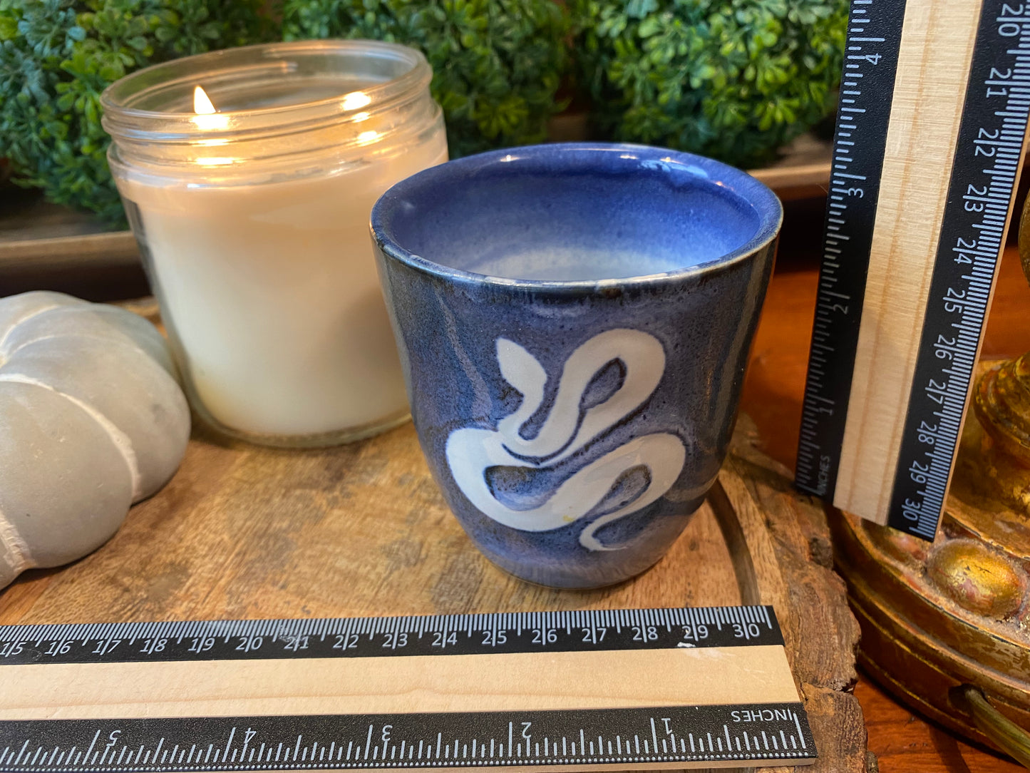 Handcrafted, Wheel-Thrown Container Candle- Small Blue/White Snake Vessel- 6.5oz Luxury, Long-Burning Soy Wax- Phthalate Free Fragrance