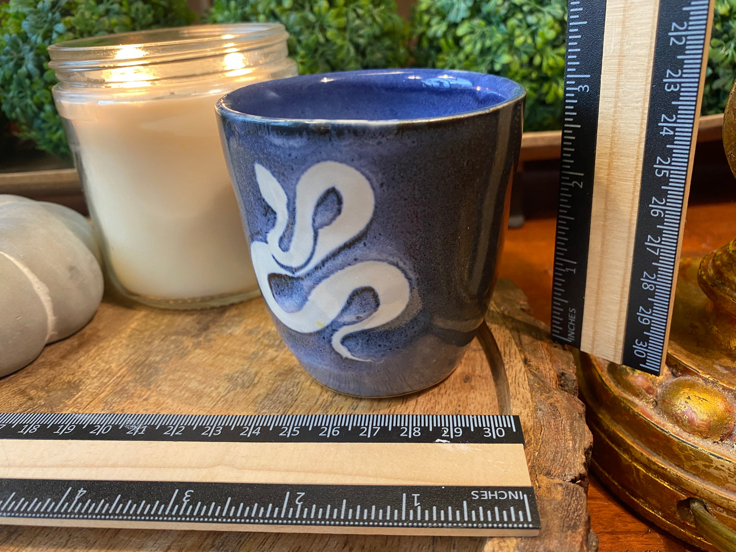 Handcrafted, Wheel-Thrown Container Candle- Small Blue/White Snake Vessel- 6.5oz Luxury, Long-Burning Soy Wax- Phthalate Free Fragrance