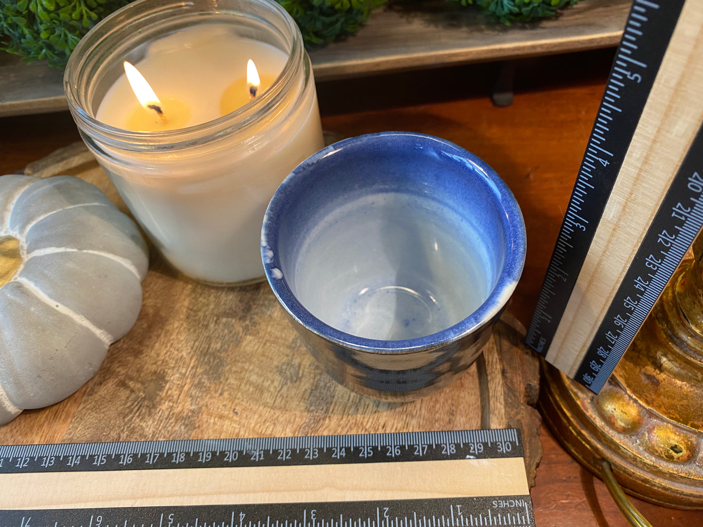 Handcrafted, Wheel-Thrown Container Candle- Small Blue/White Snake Vessel- 6.5oz Luxury, Long-Burning Soy Wax- Phthalate Free Fragrance