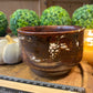 Handcrafted, Wheel-Thrown Container Candle- Medium Brown Vessel w White Glazed Designs- 17oz Luxury, Long-Burning Soy Wax- Phthalate Free Fragrance