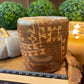 Handcrafted, Wheel-Thrown Container Candle- Small Brown Vessel, Tan Aztec Glazed Designs- 8oz Luxury, Long-Burning Soy Wax- Phthalate Free Fragrance