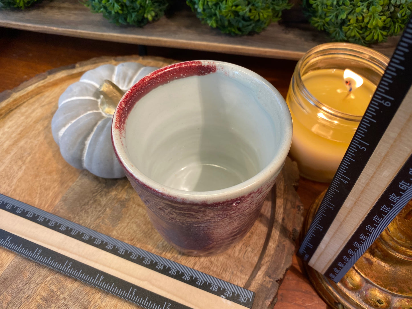 Handcrafted, Wheel-Thrown Container Candle- Medium Red Vessel Textured Designs- 12oz Luxury, Long-Burning Soy Wax- Phthalate Free Fragrance