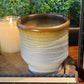 Handcrafted, Wheel-Thrown Container Candle- Medium White Vessel, Waves Texture, Brown Rim- 9oz Luxury, Long-Burning Soy Wax- Phthalate Free Fragrance