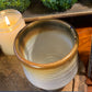 Handcrafted, Wheel-Thrown Container Candle- Medium White Vessel, Waves Texture, Brown Rim- 9oz Luxury, Long-Burning Soy Wax- Phthalate Free Fragrance