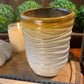 Handcrafted, Wheel-Thrown Container Candle- Large White Vessel, Waves Texture, Brown Rim- 18oz Luxury, Long-Burning Soy Wax- Phthalate Free Fragrance