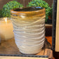 Handcrafted, Wheel-Thrown Container Candle- Large White Vessel, Waves Texture, Brown Rim- 18oz Luxury, Long-Burning Soy Wax- Phthalate Free Fragrance