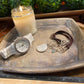 Handcrafted, Unique, Pottery Plate- Lt Gray, Large Square w Textured Circles